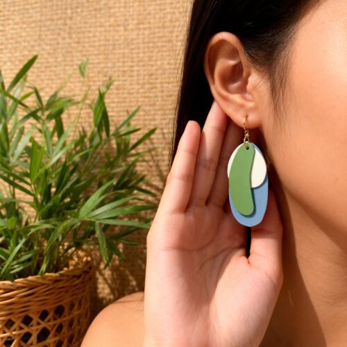 Sky & Leaf Layers Polymer Clay Earrings