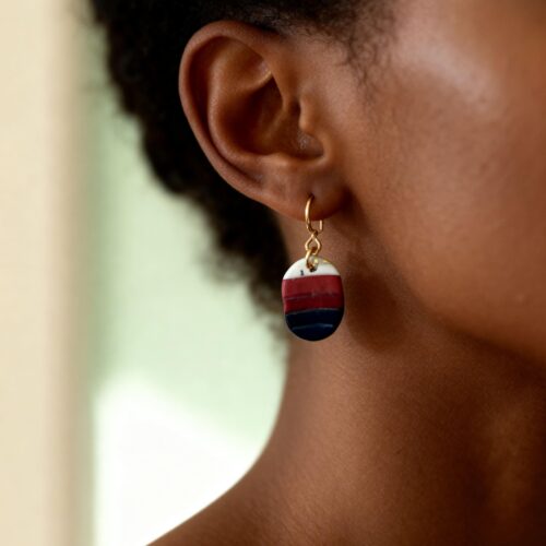 Striped Oval Polymer Clay Earrings