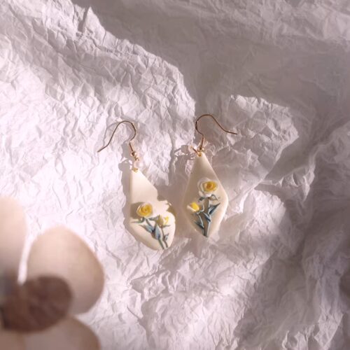 Monet's Garden Creamy Yellow Rose Earrings