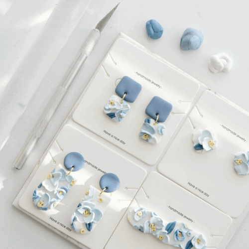Blue Blossom Polymer Clay Earrings handmade floral jewelry in sky blue