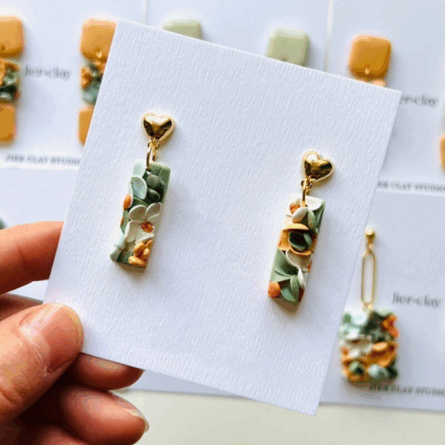 Autumn Garden Collage Earrings – Handmade Botanical Polymer Clay Dangles